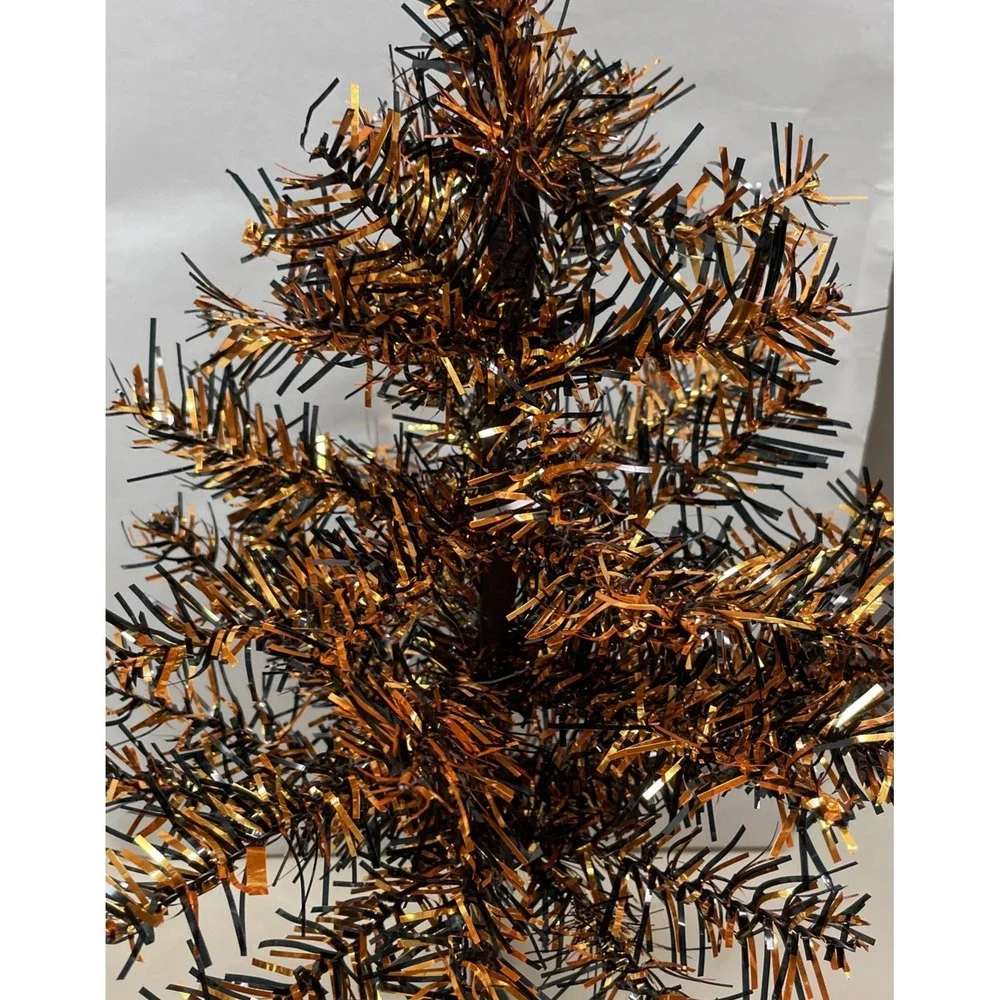 Mini Halloween Tinsel Tree Orange & Black  for Desk ,Tabletop 18